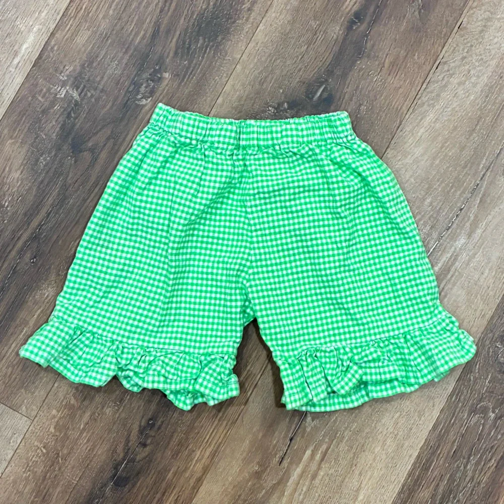 Pinkaboo Boutique Green Gingham Ruffle Shorts Handmade Size 6 Girl